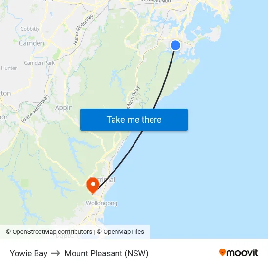 Yowie Bay to Mount Pleasant (NSW) map