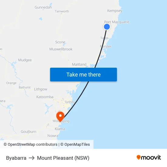 Byabarra to Mount Pleasant (NSW) map