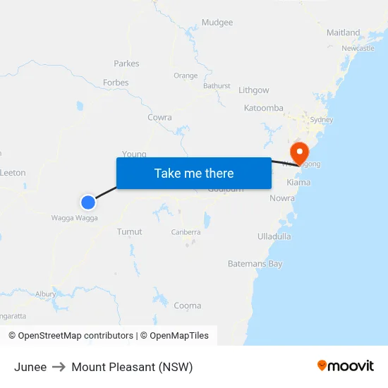 Junee to Mount Pleasant (NSW) map