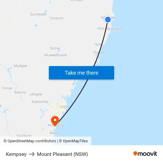 Kempsey to Mount Pleasant (NSW) map