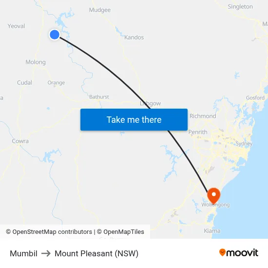 Mumbil to Mount Pleasant (NSW) map