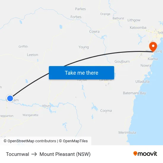 Tocumwal to Mount Pleasant (NSW) map