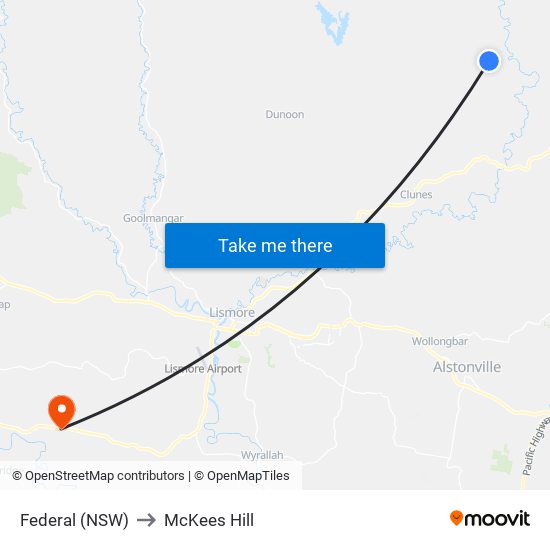 Federal (NSW) to McKees Hill map