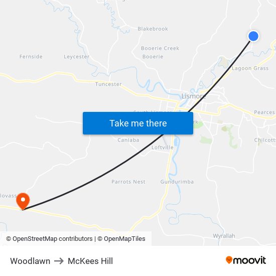 Woodlawn to McKees Hill map