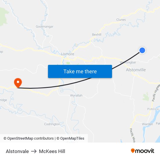 Alstonvale to McKees Hill map