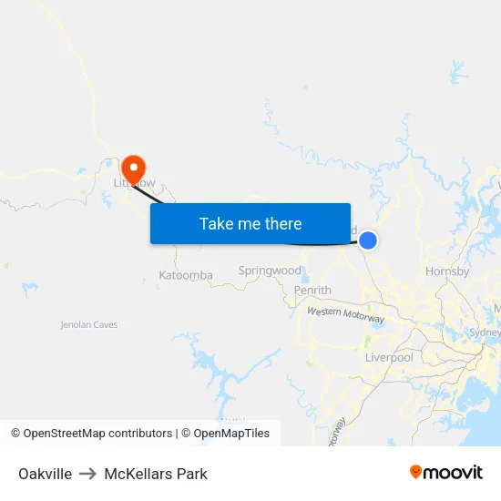 Oakville to McKellars Park map