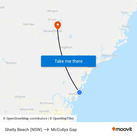 Shelly Beach (NSW) to McCullys Gap map