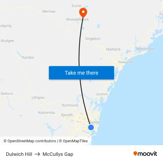 Dulwich Hill to McCullys Gap map