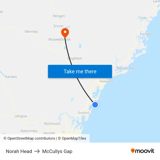 Norah Head to McCullys Gap map