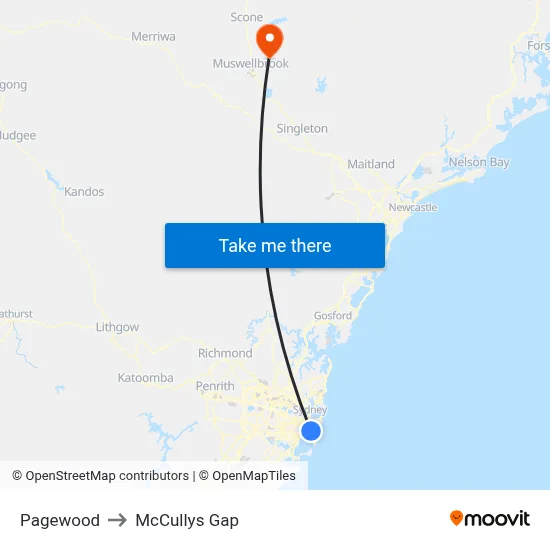 Pagewood to McCullys Gap map