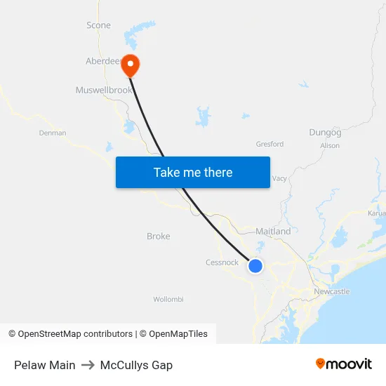 Pelaw Main to McCullys Gap map