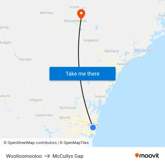 Woolloomooloo to McCullys Gap map