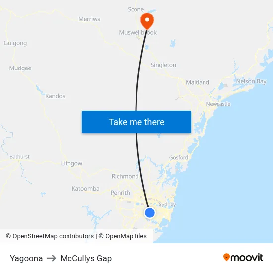 Yagoona to McCullys Gap map