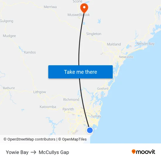 Yowie Bay to McCullys Gap map
