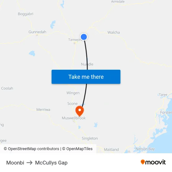 Moonbi to McCullys Gap map