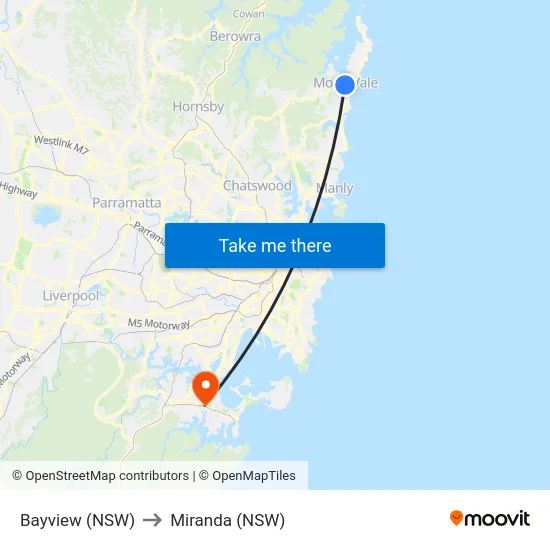 Bayview (NSW) to Miranda (NSW) map