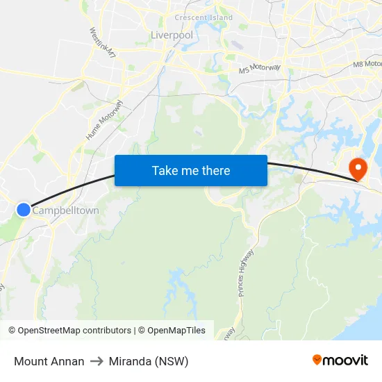 Mount Annan to Miranda (NSW) map