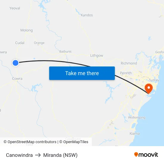 Canowindra to Miranda (NSW) map