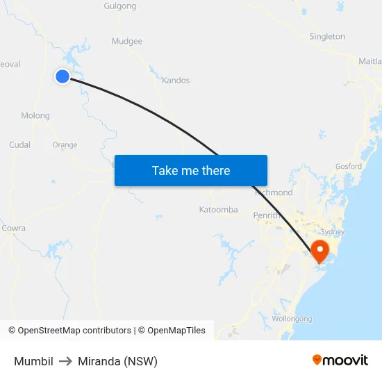 Mumbil to Miranda (NSW) map