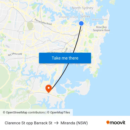 Clarence St opp Barrack St to Miranda (NSW) map