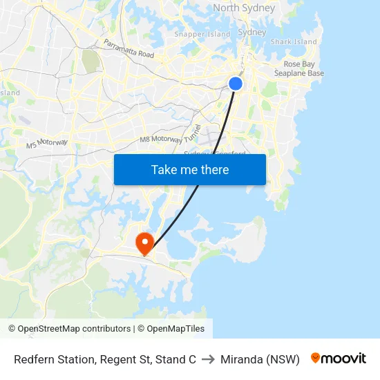 Redfern Station, Regent St, Stand C to Miranda (NSW) map