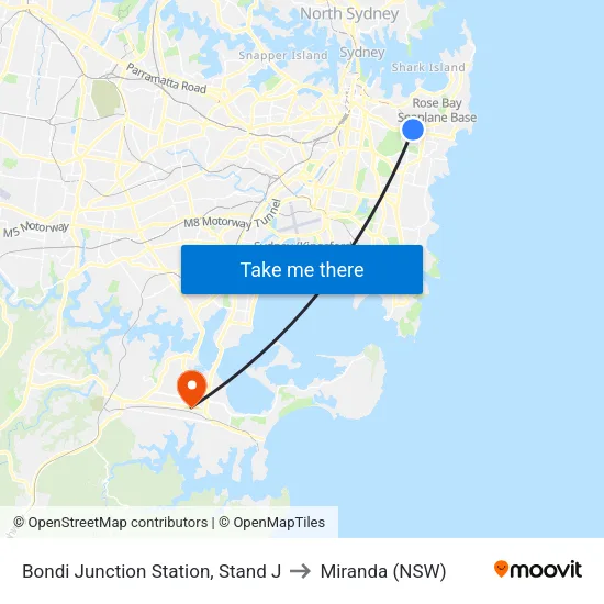 Bondi Junction Station, Stand J to Miranda (NSW) map