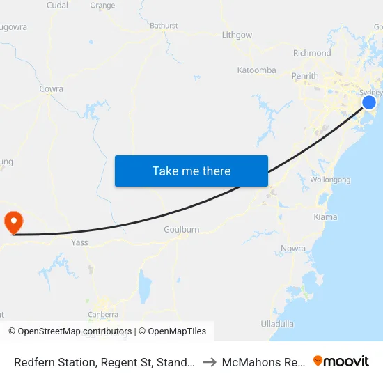 Redfern Station, Regent St, Stand C to McMahons Reef map