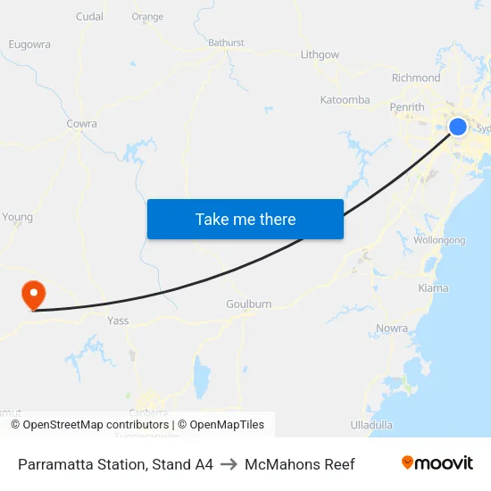 Parramatta Station, Stand A4 to McMahons Reef map