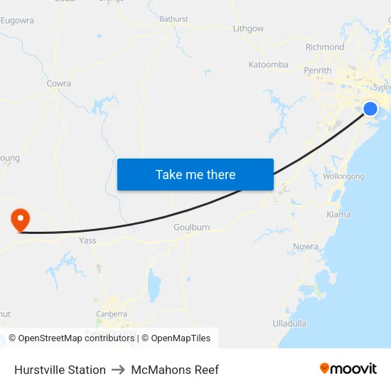 Hurstville Station to McMahons Reef map