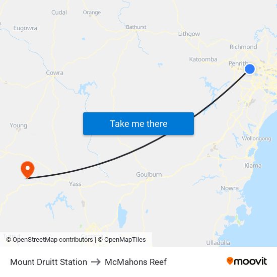 Mount Druitt Station to McMahons Reef map