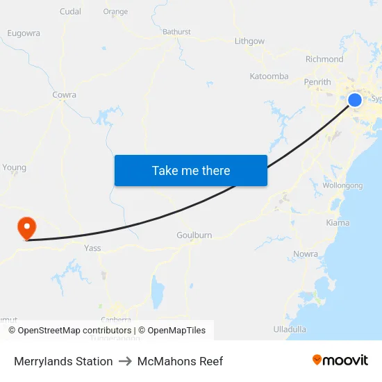 Merrylands Station to McMahons Reef map