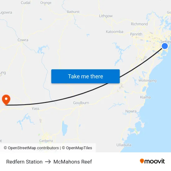 Redfern Station to McMahons Reef map