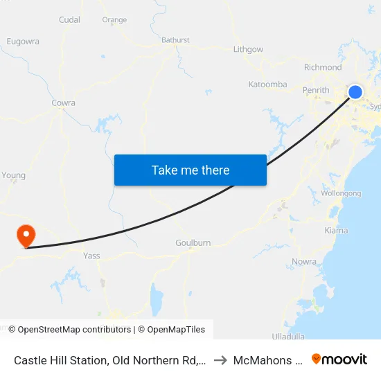 Castle Hill Station, Old Northern Rd, Stand A to McMahons Reef map