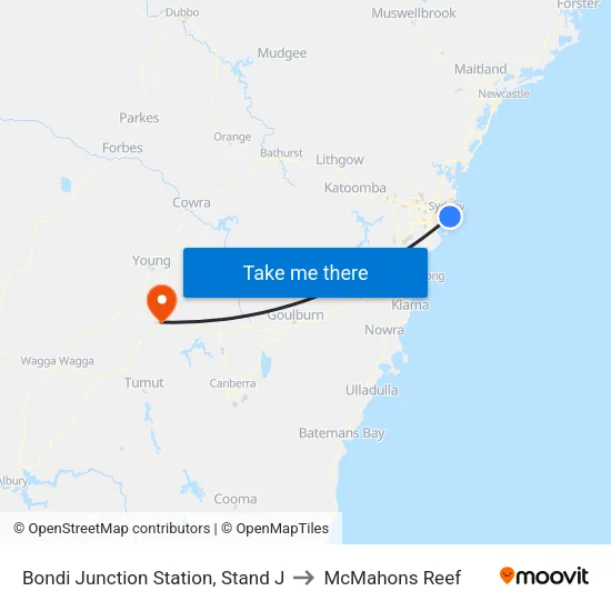 Bondi Junction Station, Stand J to McMahons Reef map