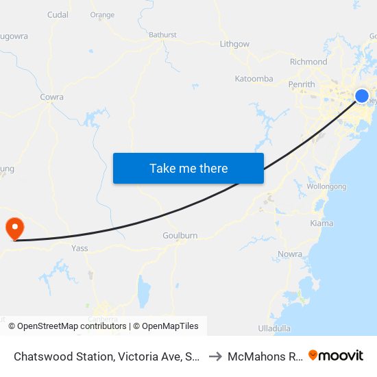 Chatswood Station, Victoria Ave, Stand E to McMahons Reef map