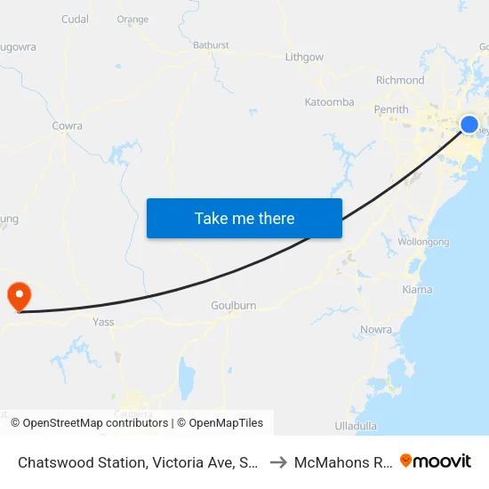 Chatswood Station, Victoria Ave, Stand E to McMahons Reef map