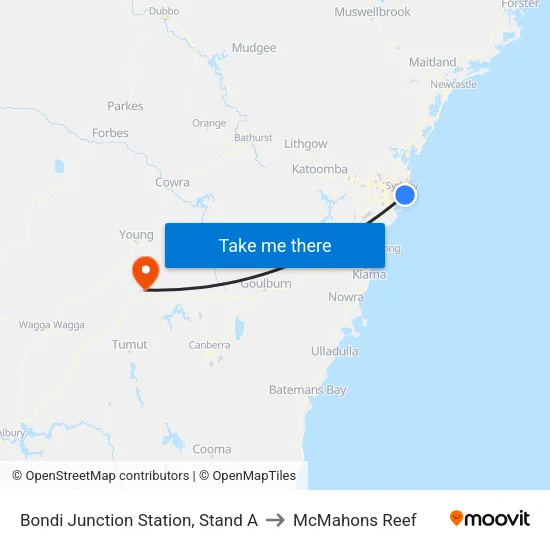 Bondi Junction Station, Stand A to McMahons Reef map