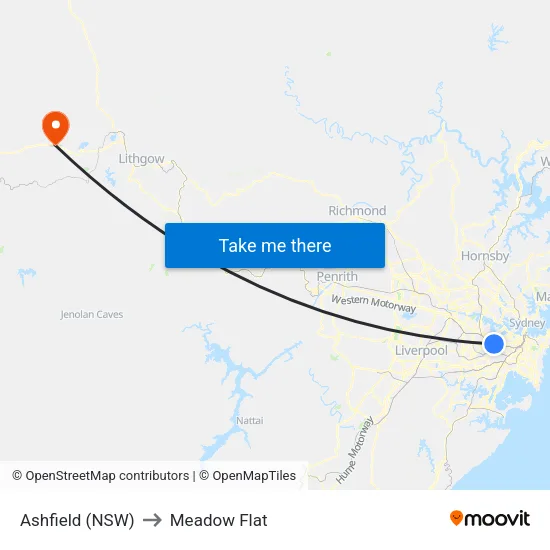 Ashfield (NSW) to Meadow Flat map