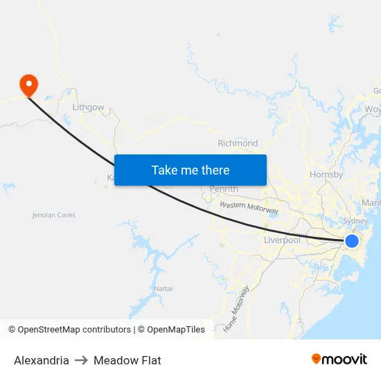 Alexandria to Meadow Flat map