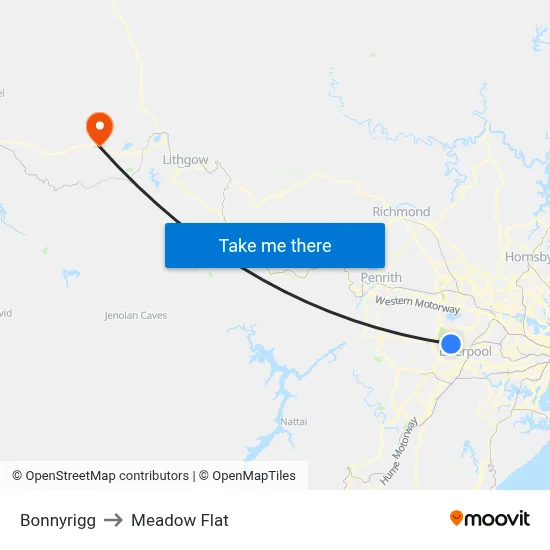 Bonnyrigg to Meadow Flat map