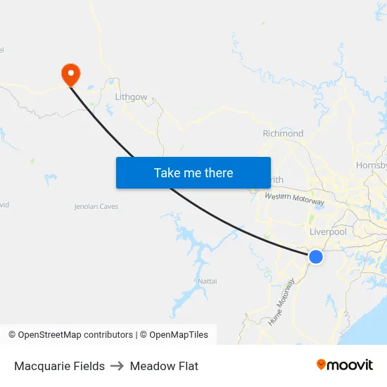 Macquarie Fields to Meadow Flat map