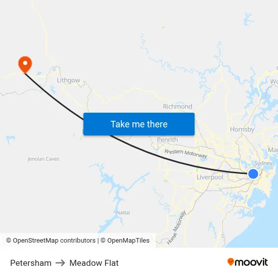 Petersham to Meadow Flat map