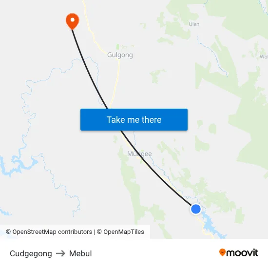 Cudgegong to Mebul map