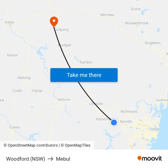 Woodford (NSW) to Mebul map