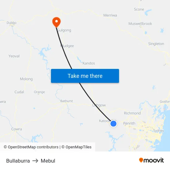 Bullaburra to Mebul map