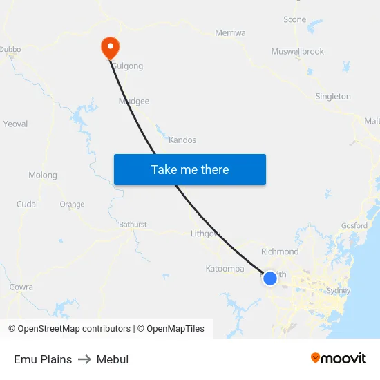 Emu Plains to Mebul map