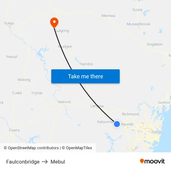 Faulconbridge to Mebul map