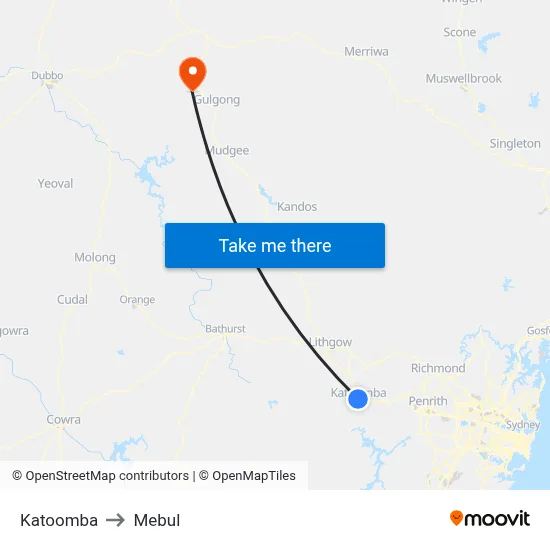 Katoomba to Mebul map