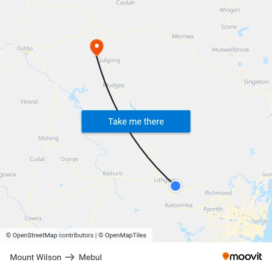 Mount Wilson to Mebul map