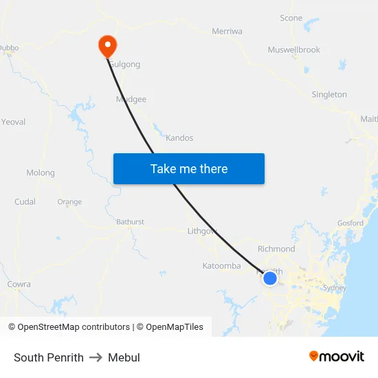 South Penrith to Mebul map